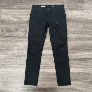 AG Adriano Goldschmied Black Sateen Stevie Ankle Slim Straight Leg Pants Jeans